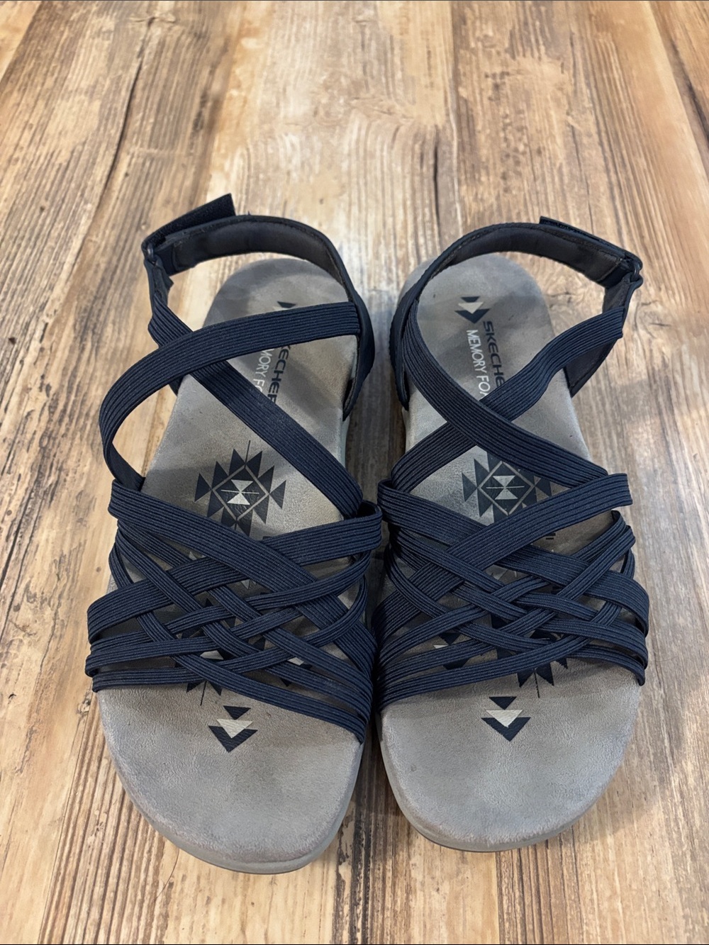 Skechers Reggae Navy Strappy Sandals - Size 9W